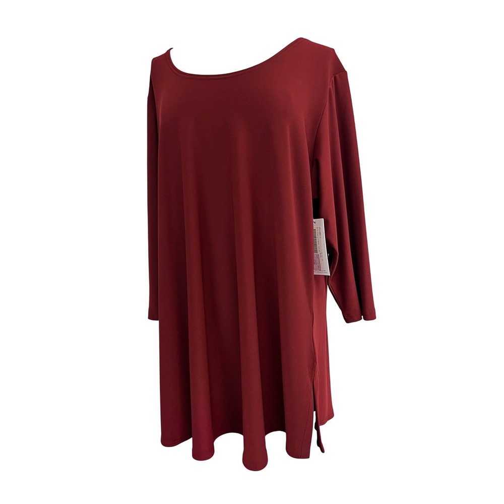 Sympli Go To Classic T Relax Women 1G/14 Brick NWT 3/4 Sleeve Side Slit Top